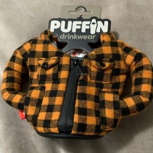 Puffin Orange & Black Plaid Insulated Bottle Jacket